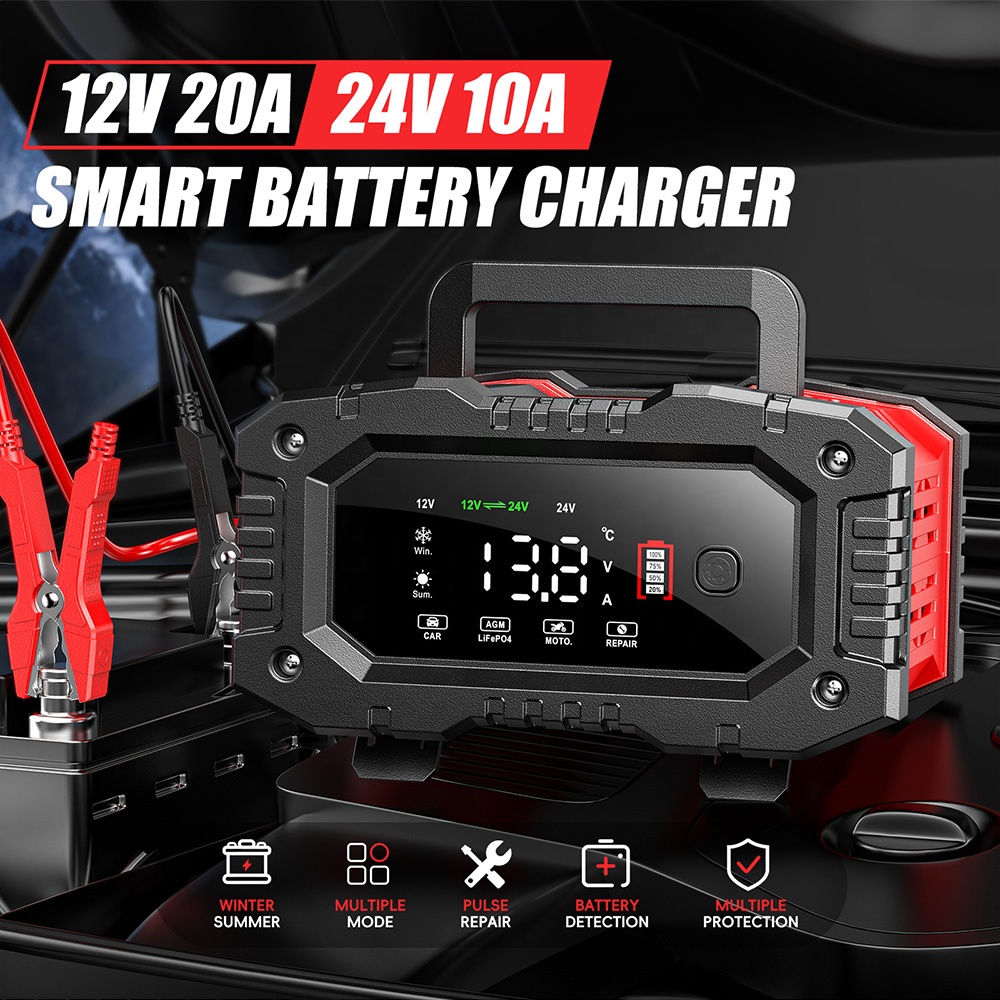 Smart Car Battery Charger 12V 24V 20A - 12V 20A 24V 10A Foxsur Tam