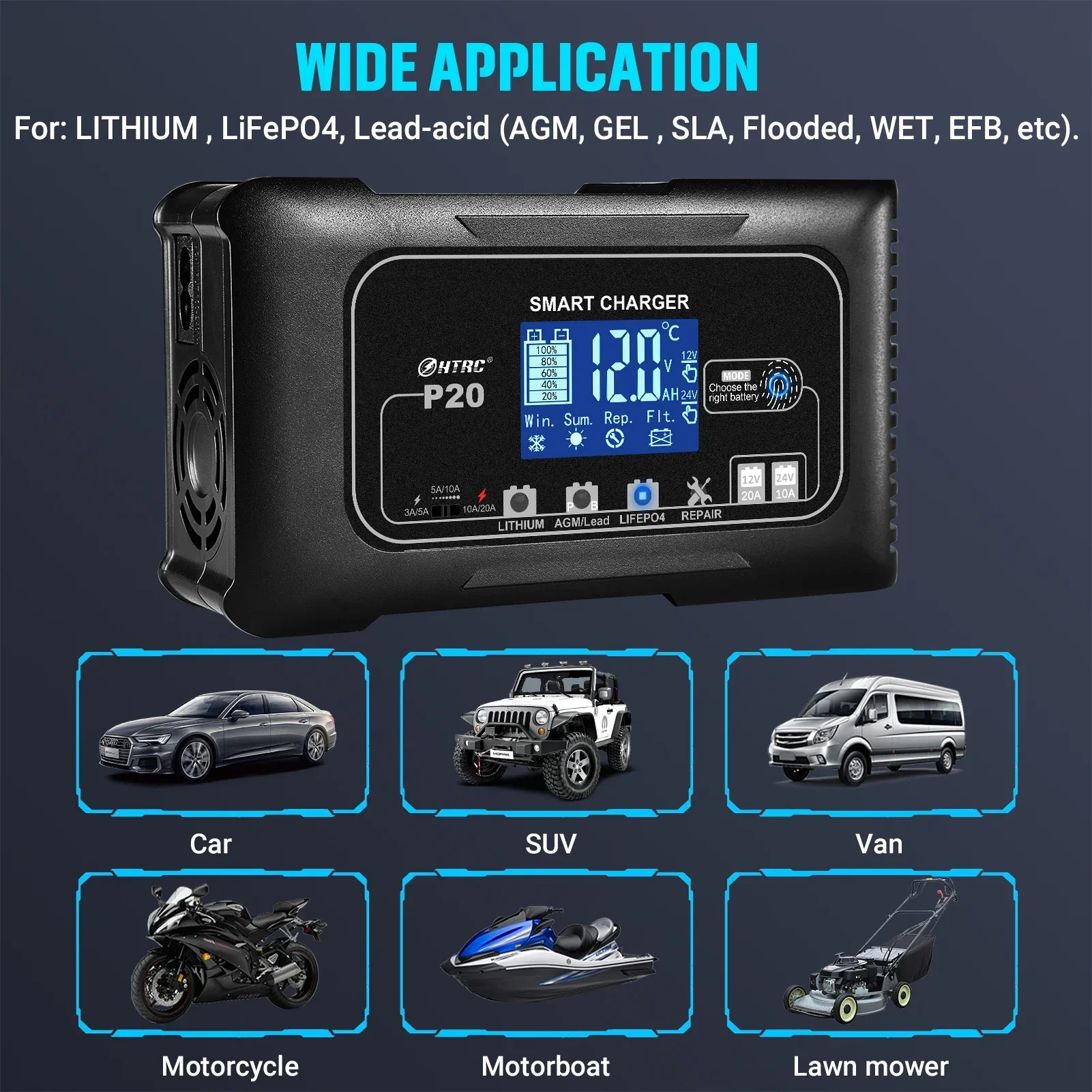 12V 24V 20A Akıllı Akü Şarj Ci - Smart Car Battery Charger 12V 24V 20A incelemesi ve fiyatı