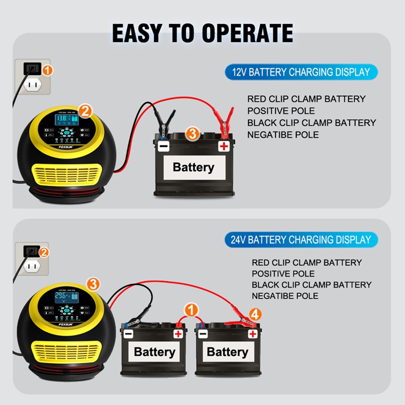 Süper İndirim FOXSUR 20A/12V 1 - Smart Car Battery Charger 12V 24V 20A incelemesi ve fiyatı