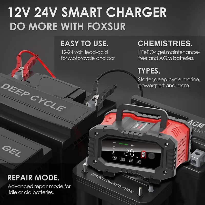 20A/10A araba motosiklet pil ş - Smart Car Battery Charger 12V 24V 20A incelemesi ve fiyatı