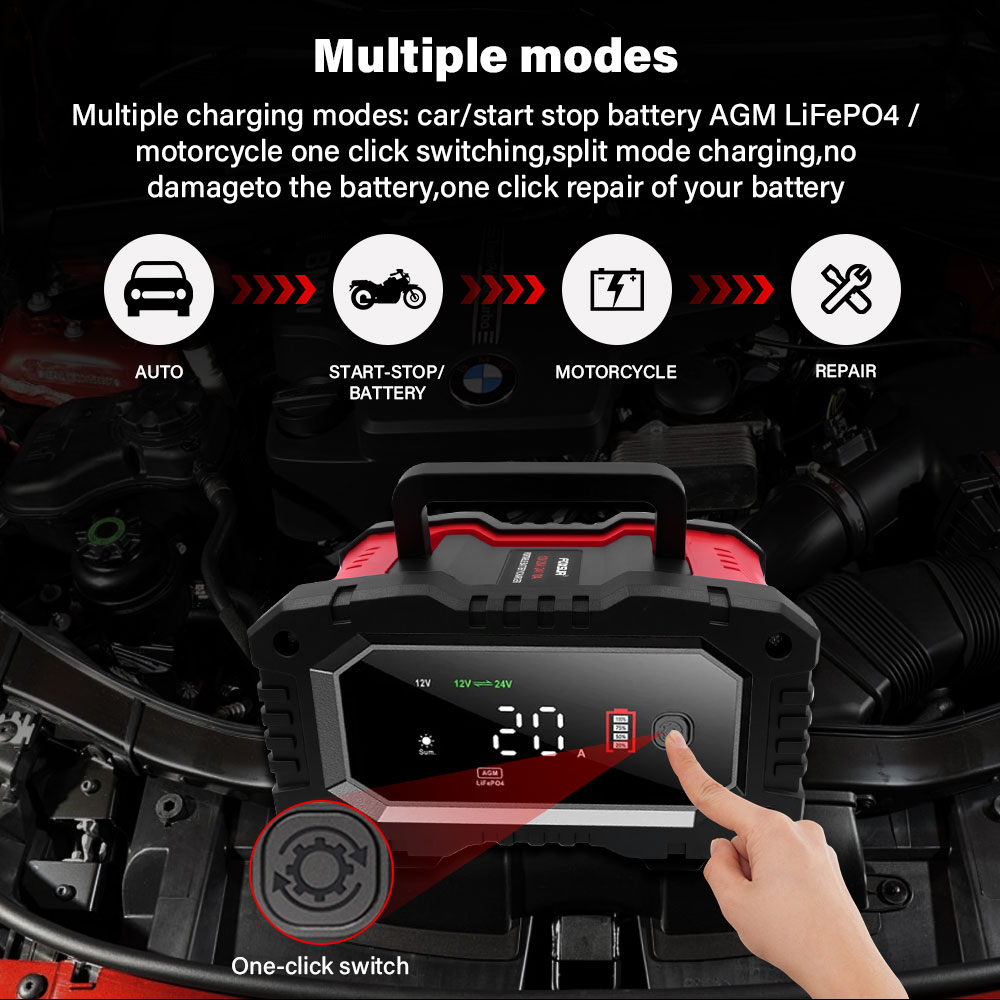 20A/10A Araba Motosiklet Akü Ş - Smart Car Battery Charger 12V 24V 20A incelemesi ve fiyatı